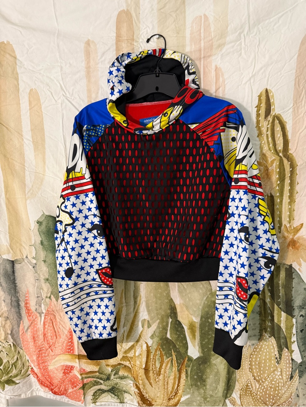 adidas Red, Black & Blue Graphic Hooded Top